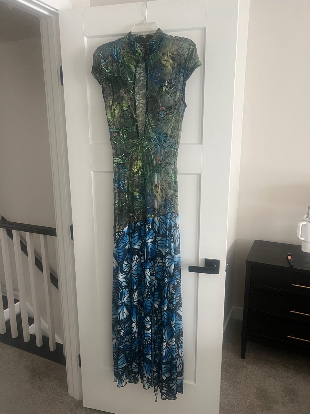 Green & Blue Floral Print Maxi Dress